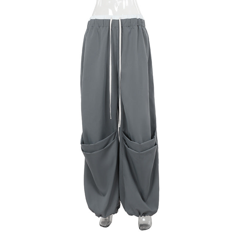 Women's Fashion Style Loose Casual Simple All-match Basic Color-contrasting Stripe Trousers
