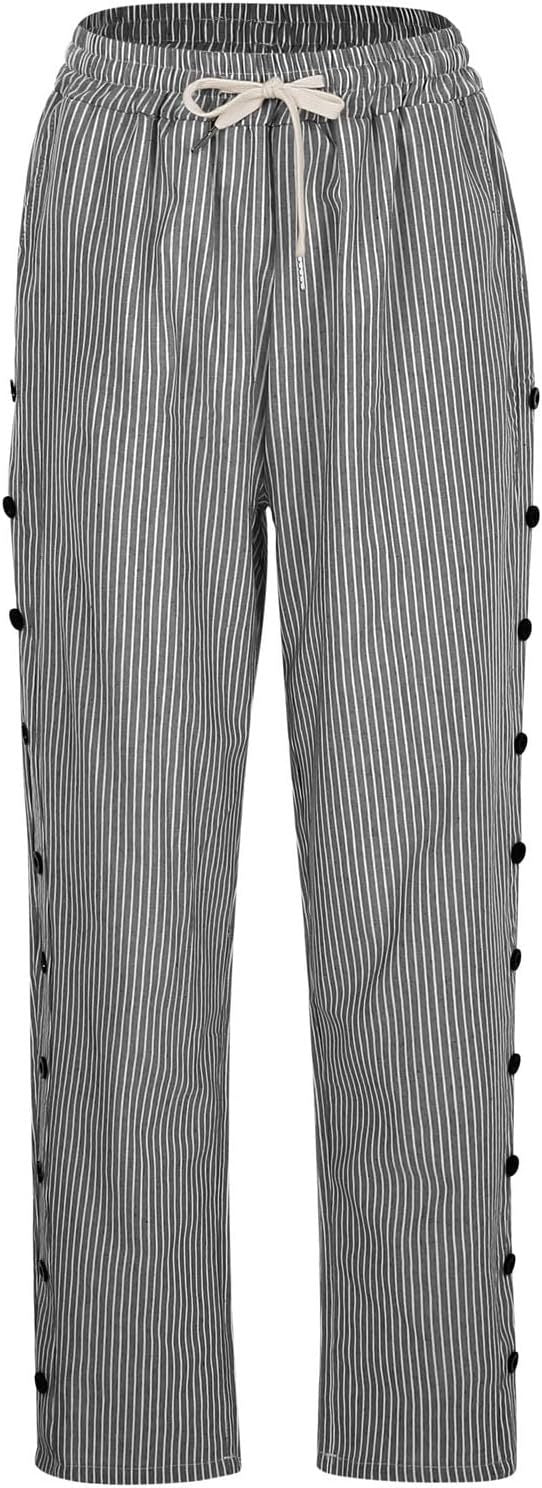 Women's Striped Side Button Fashion Loose Trousers