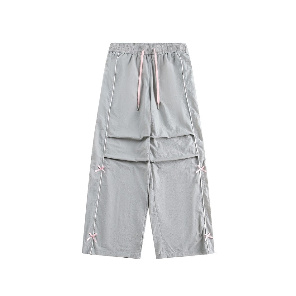 Women's Retro Sports Straight Casual Pants With Bow Decoration