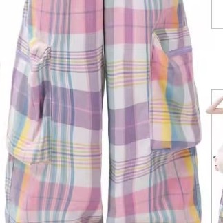 Women's Dopamine Wear Color Plaid Multi-pocket Straight-leg Pants