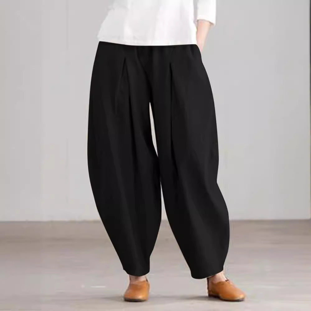Women's Simple Casual Cotton And Linen Harem Wide-leg