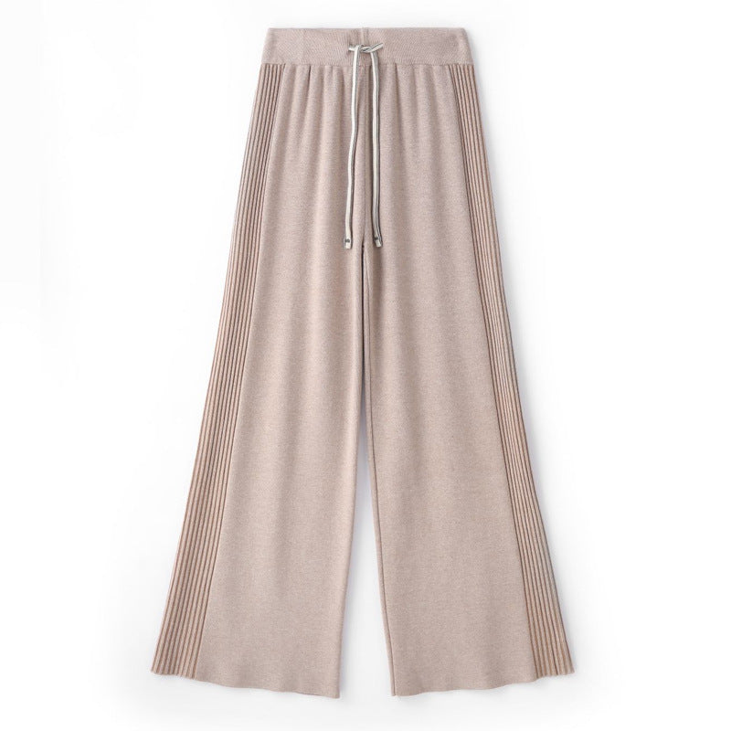 Women's Knitted Wide-leg Pants High Waist Drawstring Loose