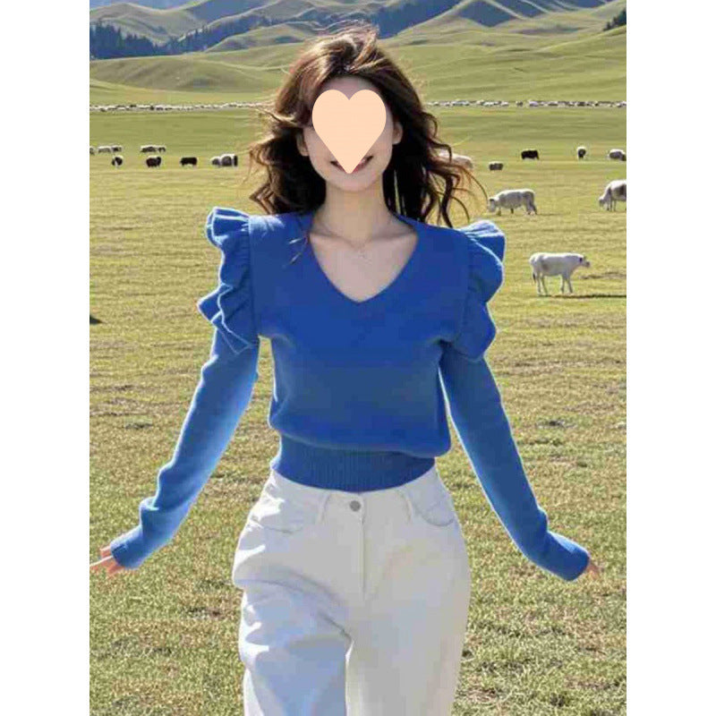 Atmosphere Ruffled Collar Klein Blue Sweater