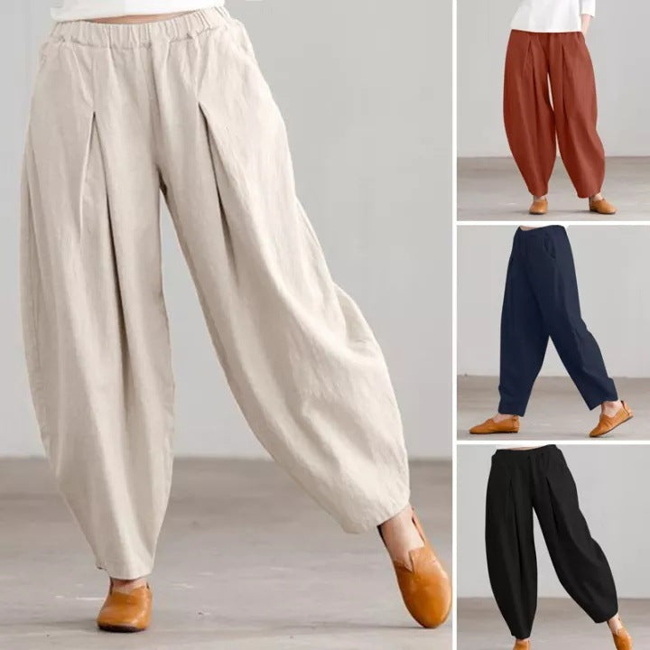 Women's Simple Casual Cotton And Linen Harem Wide-leg