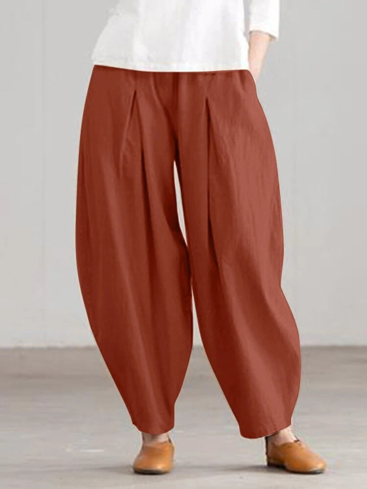 Women's Simple Casual Cotton And Linen Harem Wide-leg
