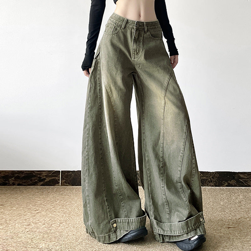 Women's Autumn And Winter Loose Patchwork Wide-leg Jeans