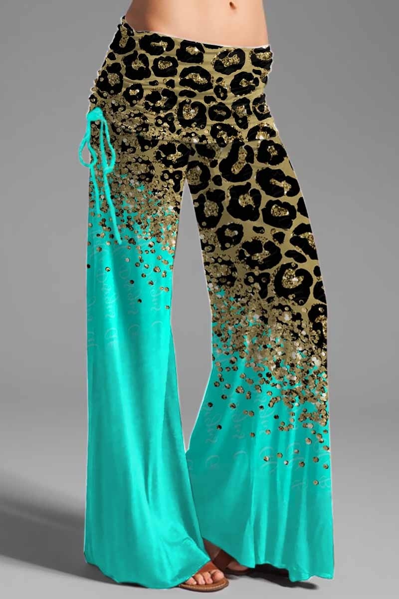 Women's Printed Casual Micro-pull Drawstring Trousers Wide-leg Pants