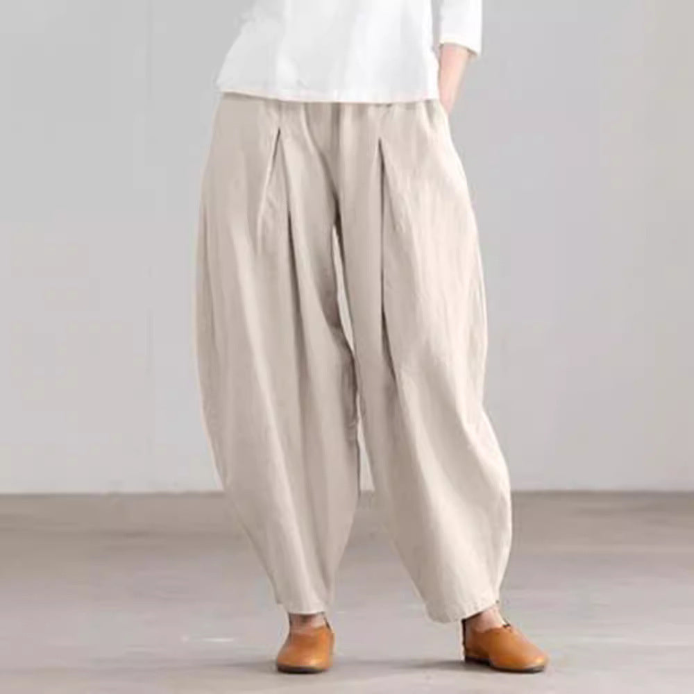 Women's Simple Casual Cotton And Linen Harem Wide-leg