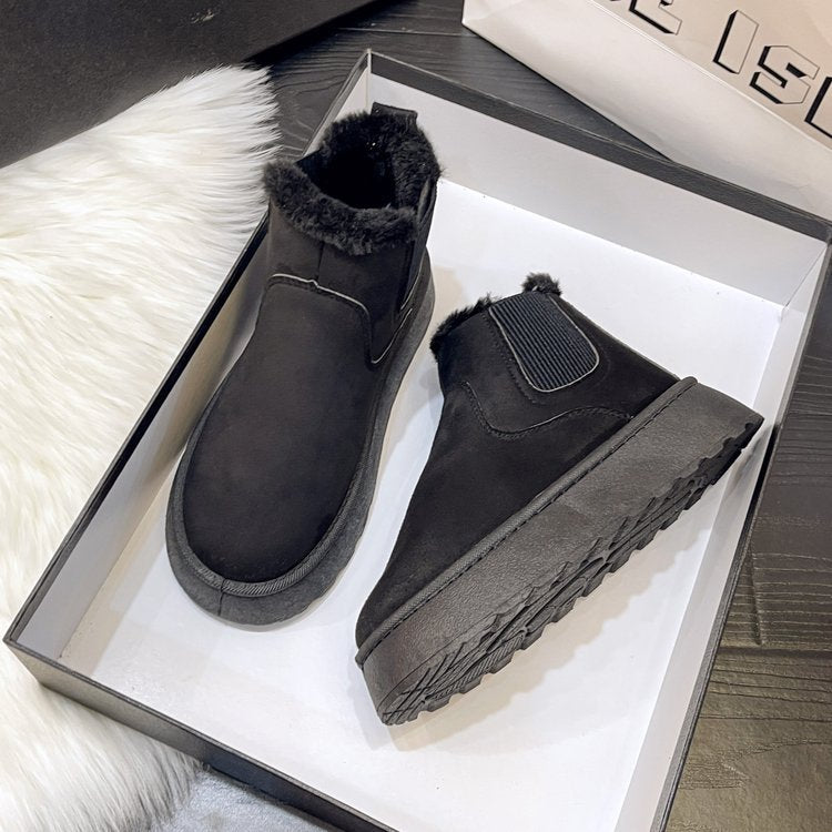 Winter Women Short Plush Warm Snow Boots Casual Shoes New Suede Fur Chelsea Ankle Boots Flats Platform Ladies Shoes Botas