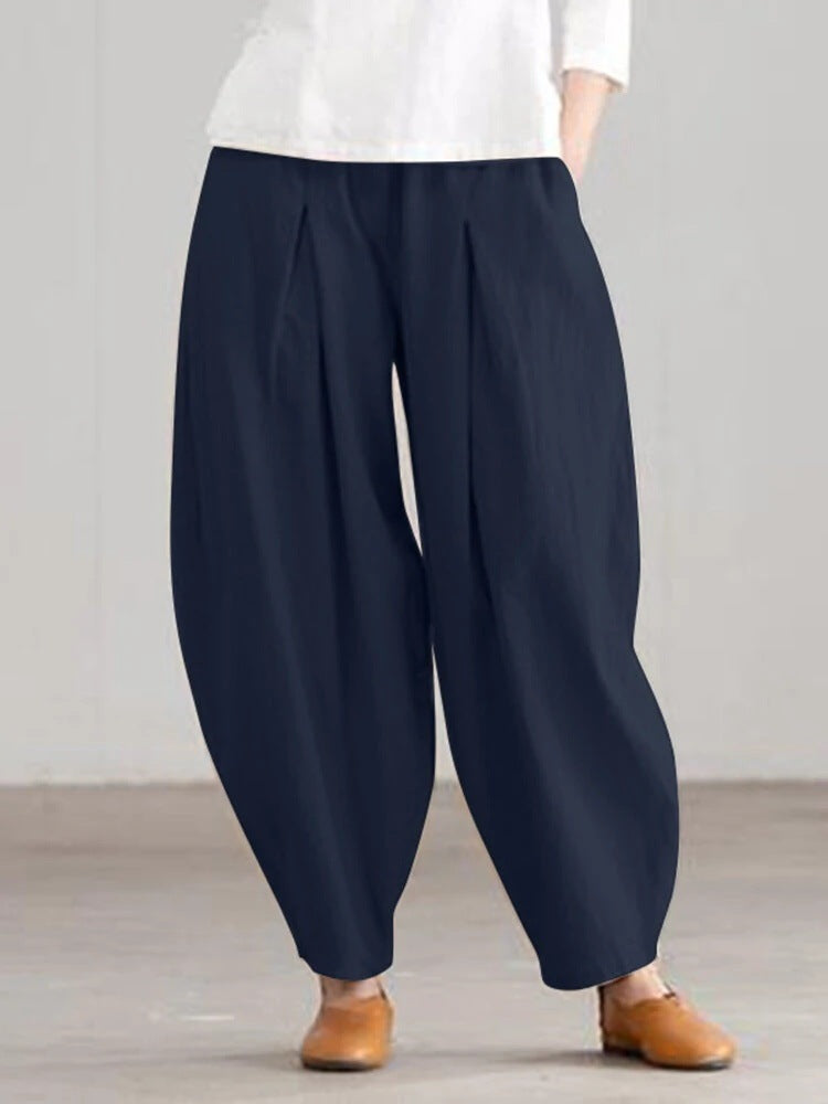 Women's Simple Casual Cotton And Linen Harem Wide-leg