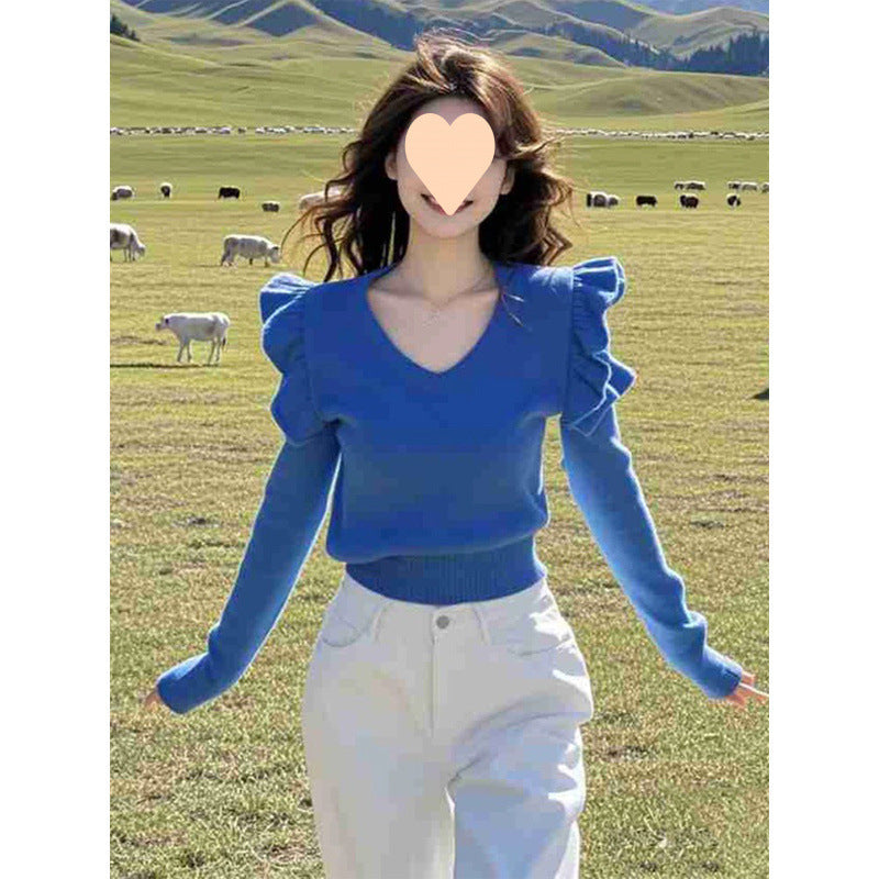 Atmosphere Ruffled Collar Klein Blue Sweater