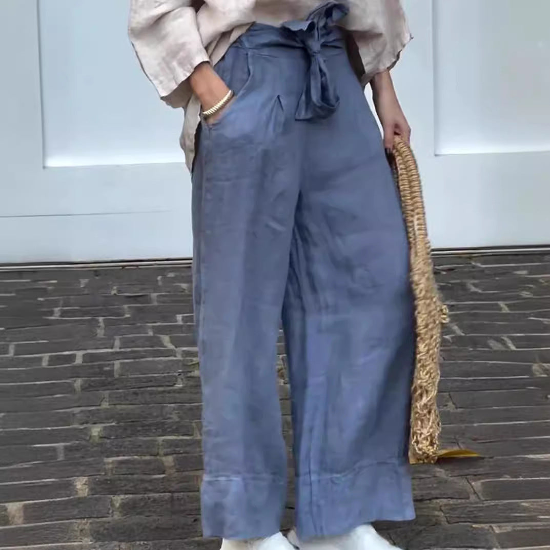 Women's Lightweight Adjustable High Waist Loose Trousers With Pockets