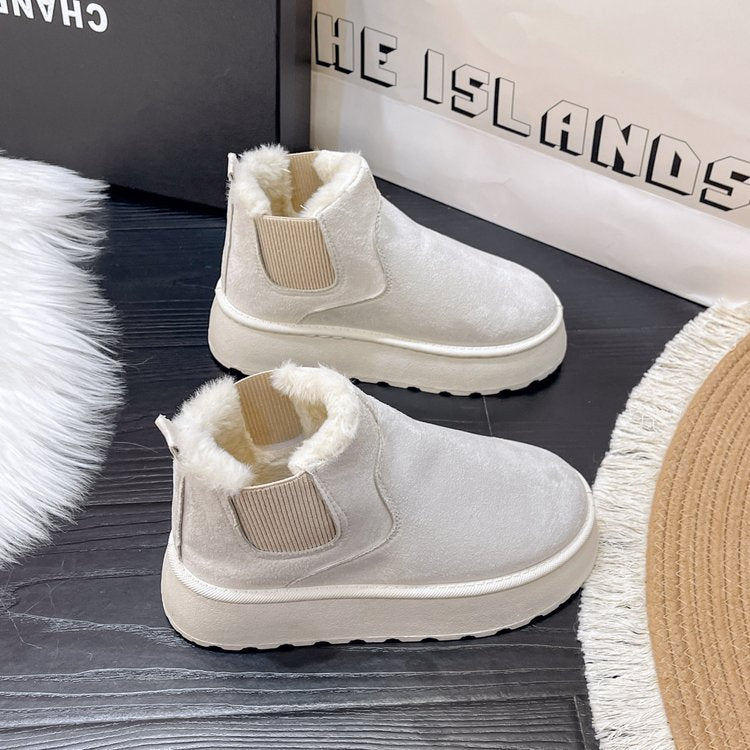 Winter Women Short Plush Warm Snow Boots Casual Shoes New Suede Fur Chelsea Ankle Boots Flats Platform Ladies Shoes Botas