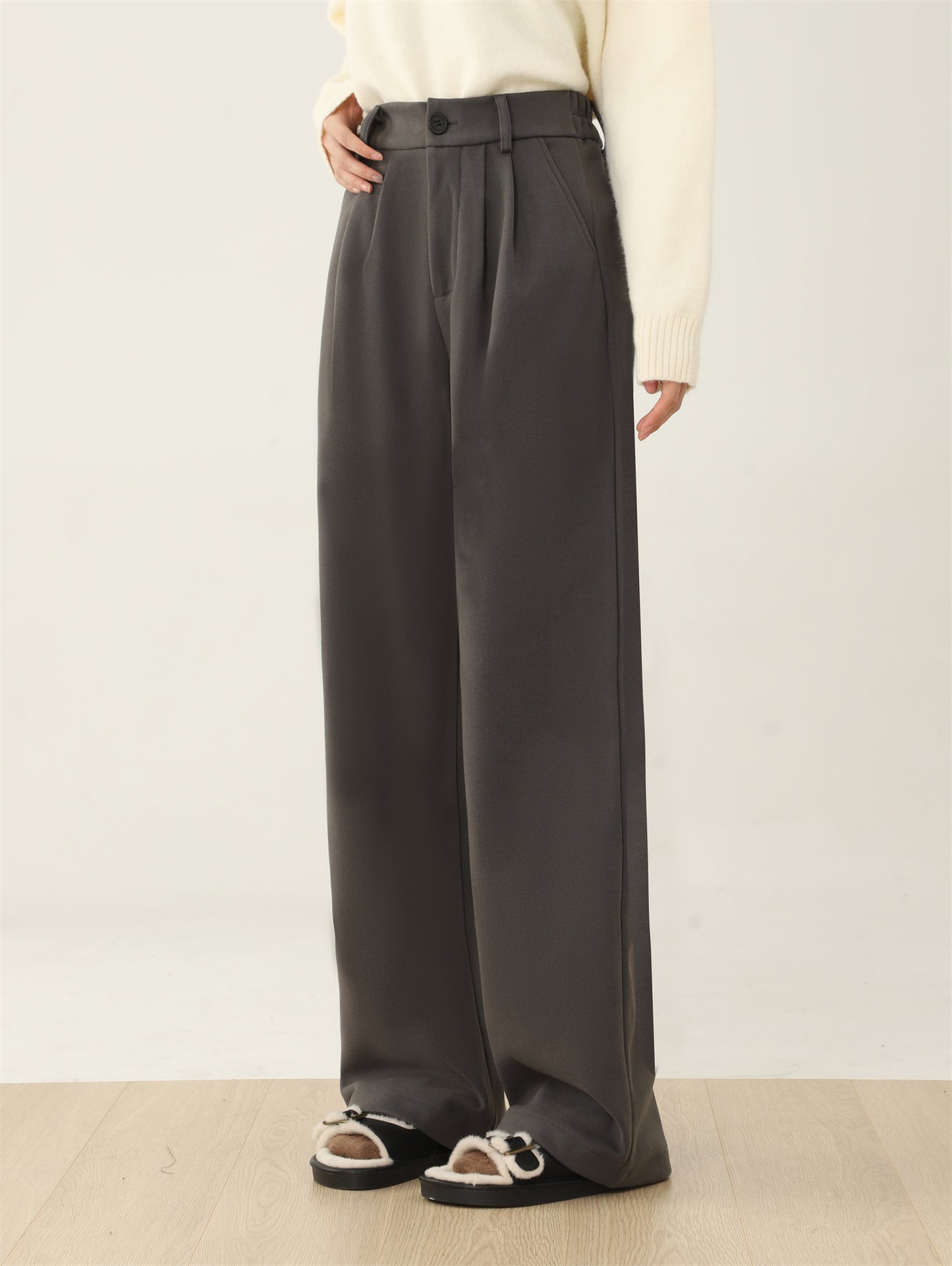 Women's Black Straight Draping Suit Pants