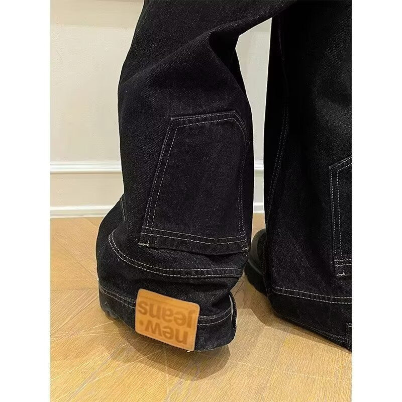 Waist Of Trousers Flip-down Wide Leg Straight Jeans