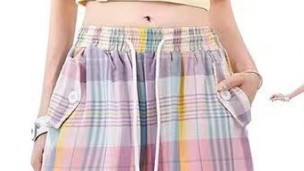 Women's Dopamine Wear Color Plaid Multi-pocket Straight-leg Pants