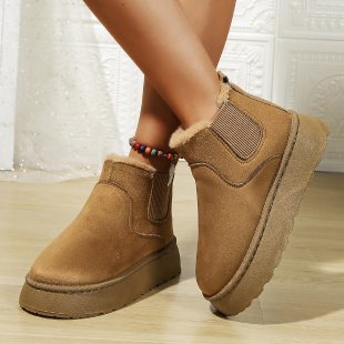 Winter Women Short Plush Warm Snow Boots Casual Shoes New Suede Fur Chelsea Ankle Boots Flats Platform Ladies Shoes Botas