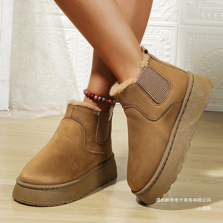 Winter Women Short Plush Warm Snow Boots Casual Shoes New Suede Fur Chelsea Ankle Boots Flats Platform Ladies Shoes Botas