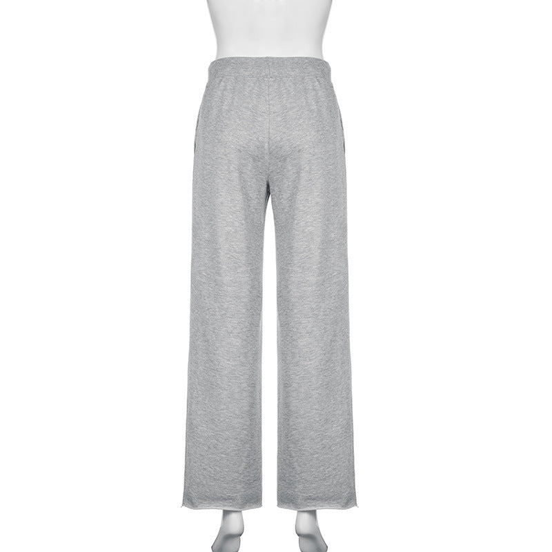 American Style Solid Color Elastic Lace Straight Sweater Pants
