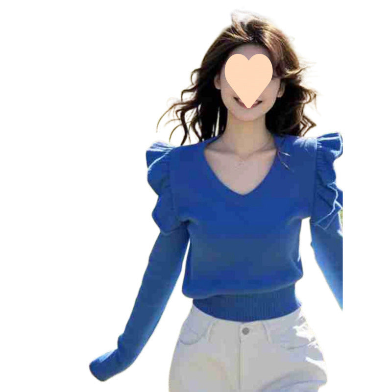 Atmosphere Ruffled Collar Klein Blue Sweater