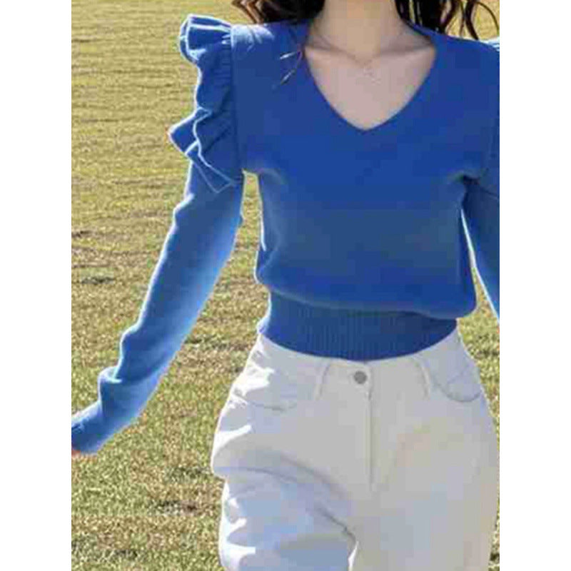 Atmosphere Ruffled Collar Klein Blue Sweater