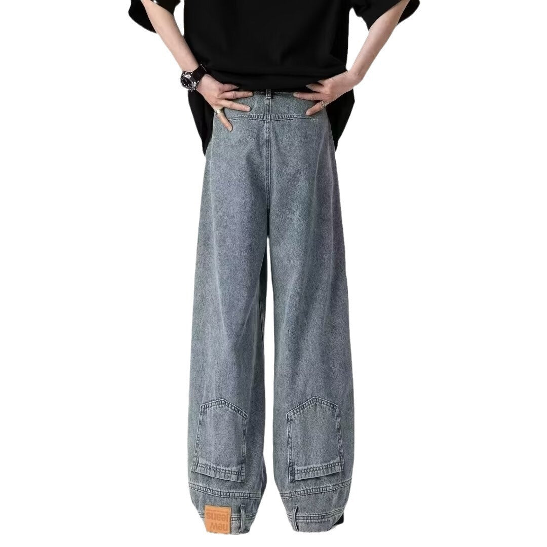 Waist Of Trousers Flip-down Wide Leg Straight Jeans