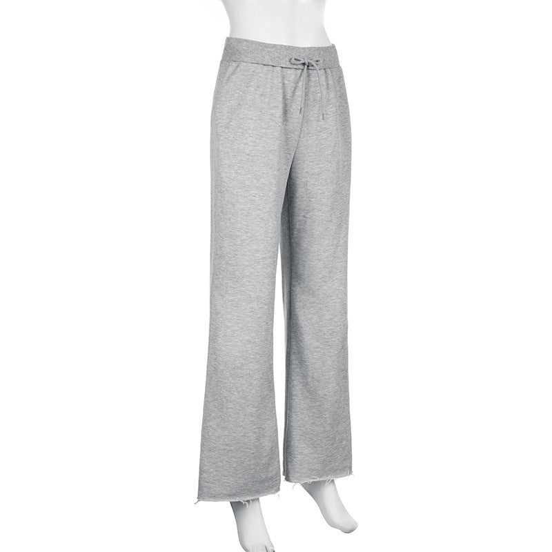 American Style Solid Color Elastic Lace Straight Sweater Pants