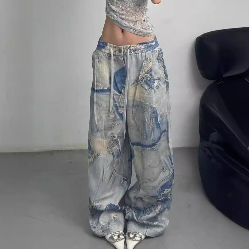 Women's Casual Straight Leg Loose Print Jeans