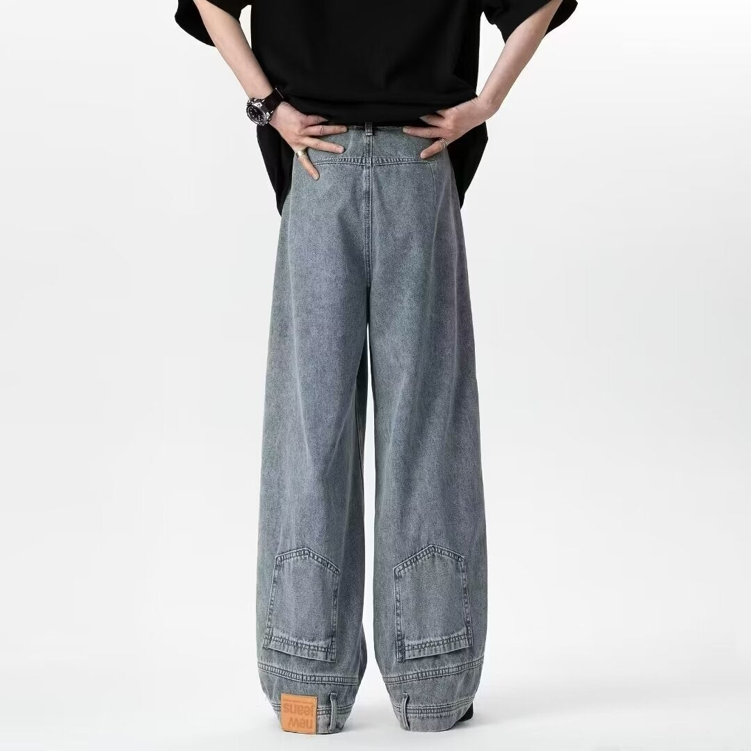 Waist Of Trousers Flip-down Wide Leg Straight Jeans