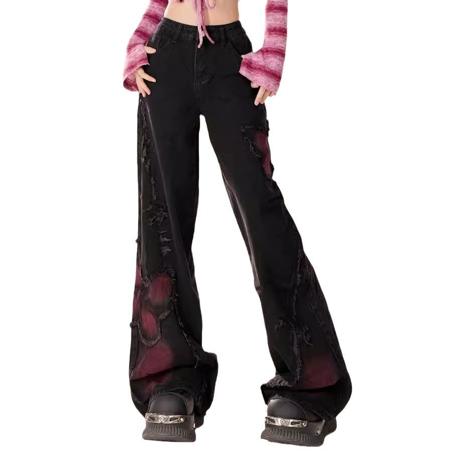 American High Street Butterfly Embroidered Blooming Jeans