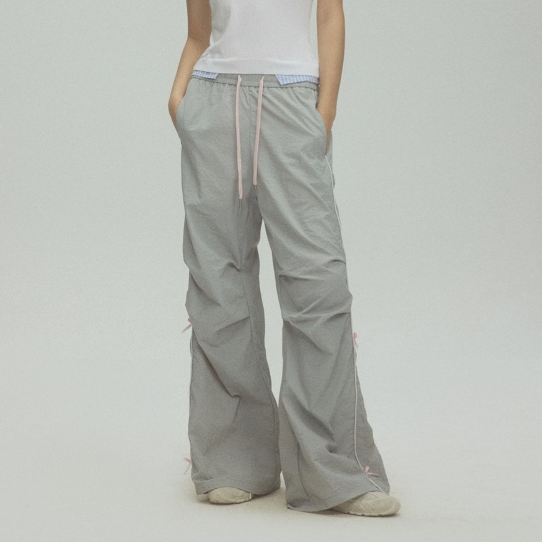 Women's Retro Sports Straight Casual Pants With Bow Decoration