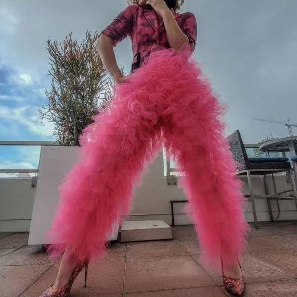 Women's Mesh Stitching Elastic Cake Pants