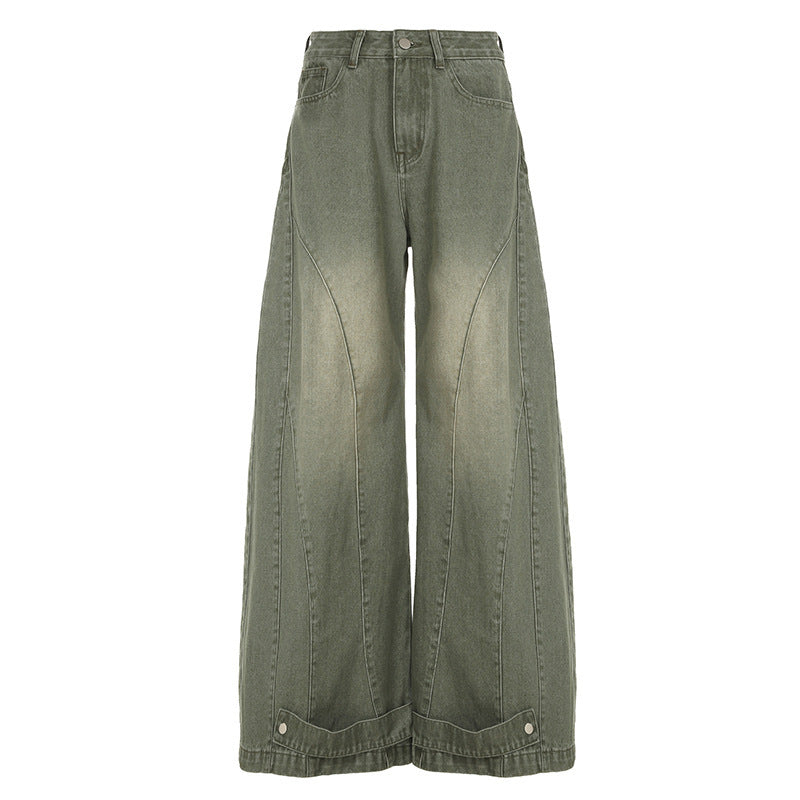 Women's Autumn And Winter Loose Patchwork Wide-leg Jeans