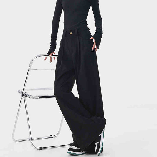 Women's Thickened Brown Casual Pants Retro Mop Wide Leg Pants