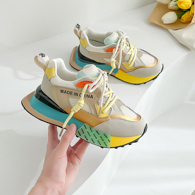Women's Mesh Breathable Summer New All-Match Leather Forrest Shoes Thick-Soled Sports Casual Shoes