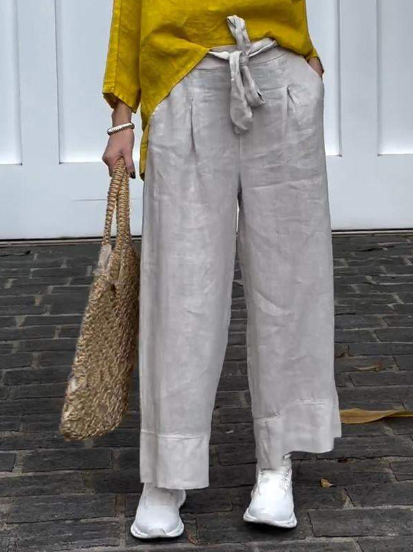 Women's Lightweight Adjustable High Waist Loose Trousers With Pockets