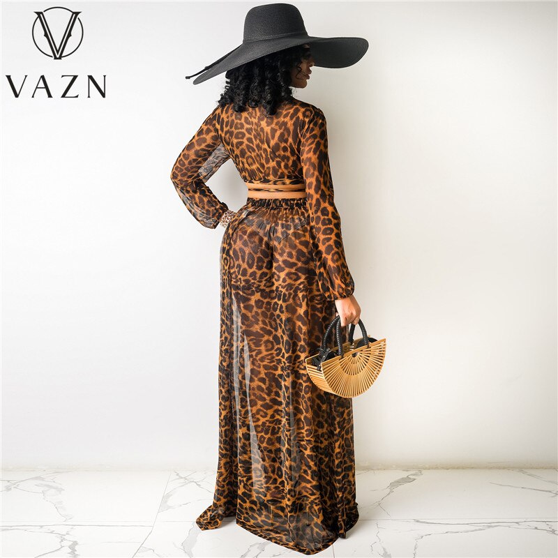 VAZN Spring and Summer European and American Women's Leopard Print Chiffon Print Skirt Set of 2 Pieces (Without Underwear)