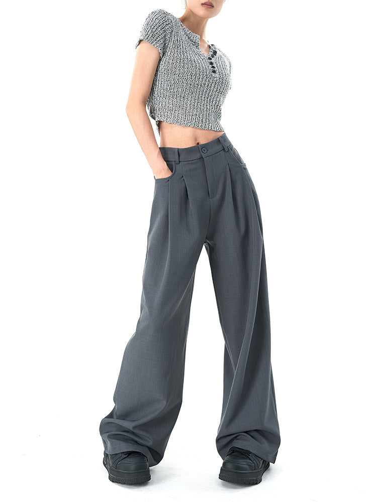 Women's Loose Gray Suit Pants