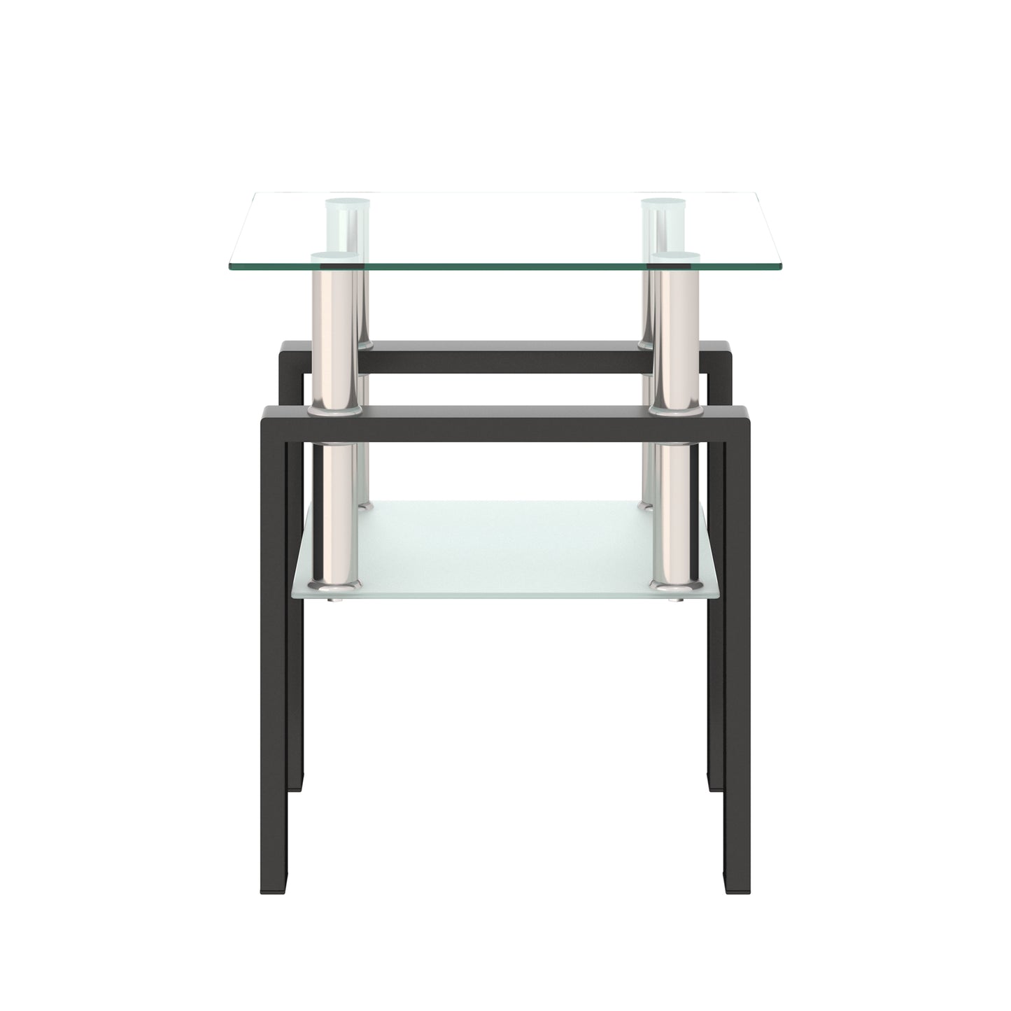 1-Piece Modern Tempered Glass Tea Table Coffee Table End Table, Square Table for Living Room, Transparent/Black