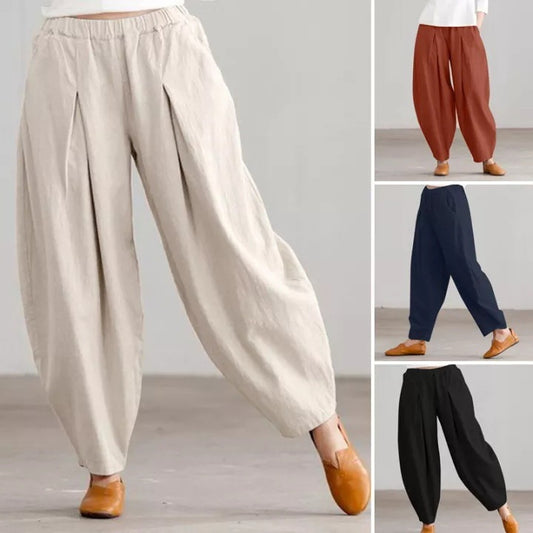 Women's Simple Casual Cotton And Linen Harem Wide-leg