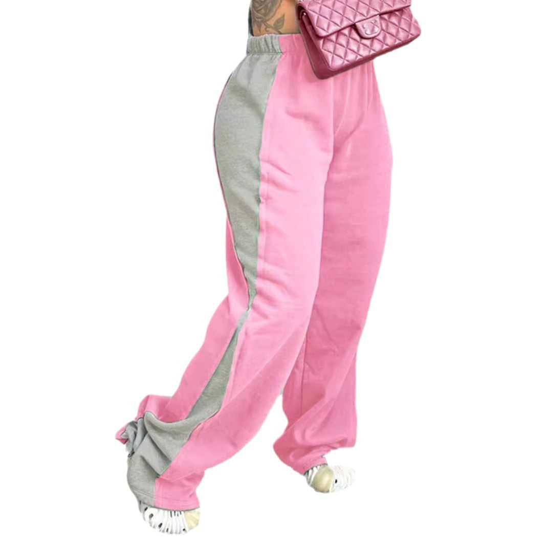 Women's Elastic Waist Colorblock All-matching Straight Wide Leg Sweatpants