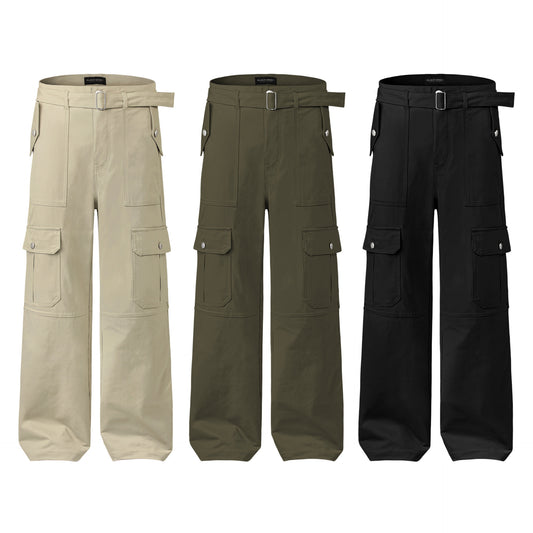 American Retro High-grade Neutral Multi-pocket Design Casual Wide-leg Workwear Trousers