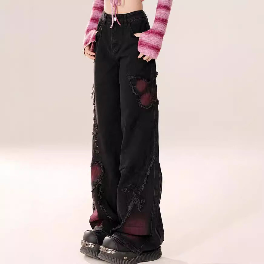 American High Street Butterfly Embroidered Blooming Jeans