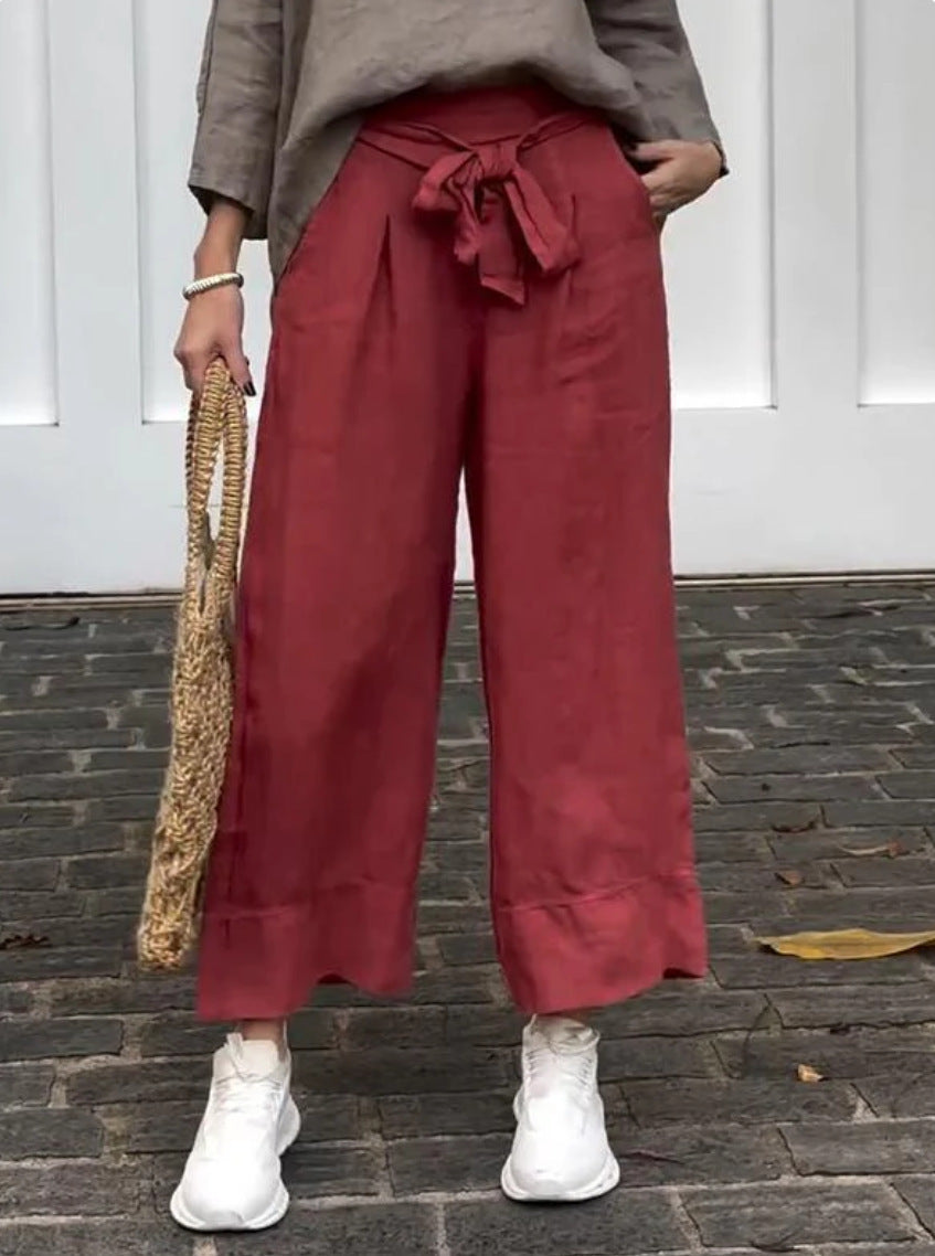 Women's Lightweight Adjustable High Waist Loose Trousers With Pockets