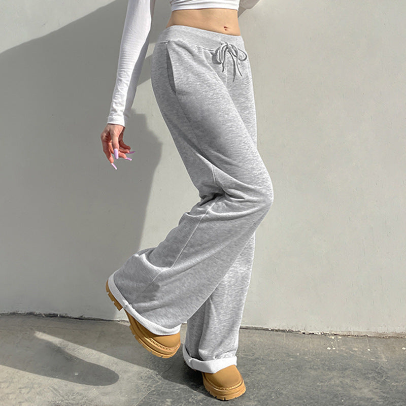 American Style Solid Color Elastic Lace Straight Sweater Pants
