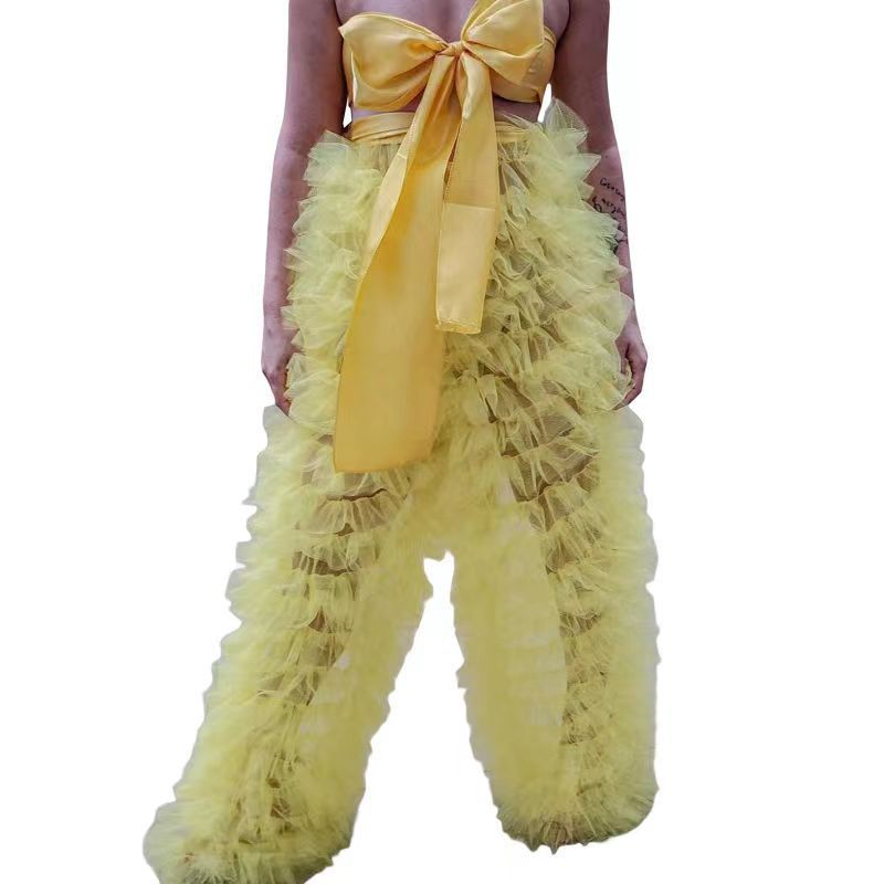 Women's Mesh Stitching Elastic Cake Pants