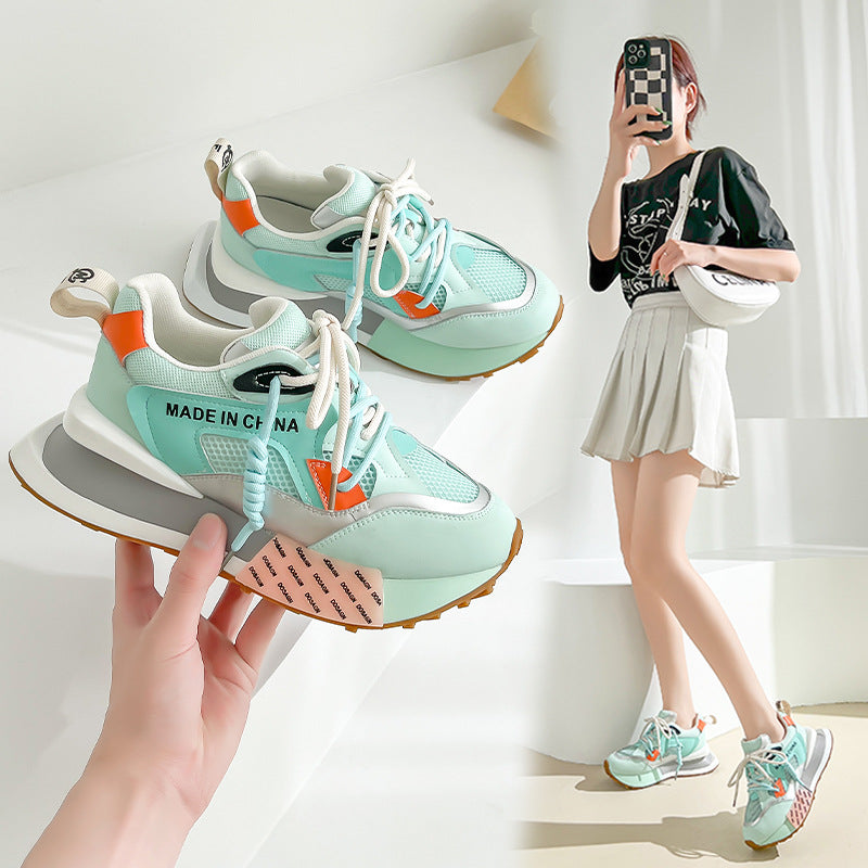 Women's Mesh Breathable Summer New All-Match Leather Forrest Shoes Thick-Soled Sports Casual Shoes