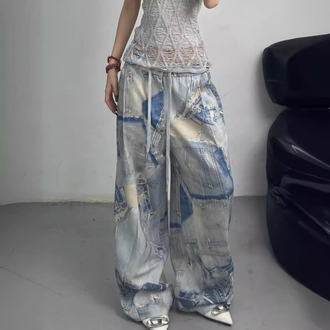 Women's Casual Straight Leg Loose Print Jeans