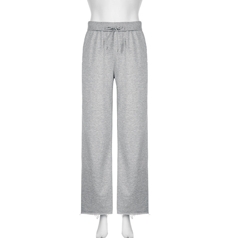 American Style Solid Color Elastic Lace Straight Sweater Pants