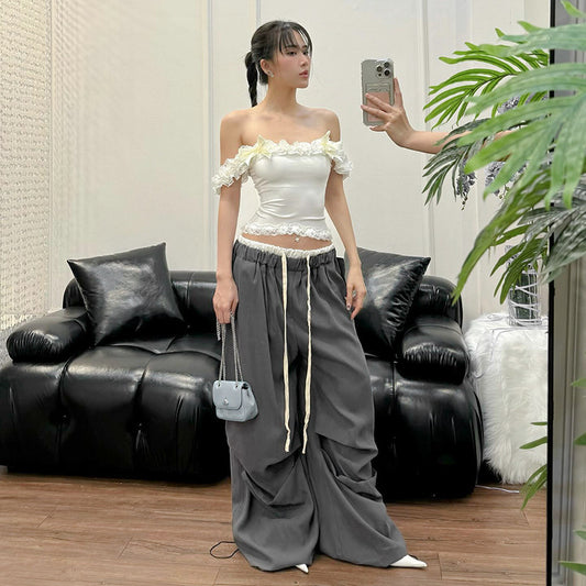 Women's Fashion Style Loose Casual Simple All-match Basic Color-contrasting Stripe Trousers
